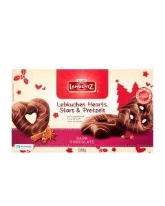 Lambertz - Lebkuchen Dark Chocolate Hearts Stars & Pretzels - 14 x 500g