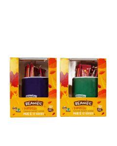 Beanies Coffee - Beanies Autum Mug with 12 Pumpkin Spice Coffee Satchets (Mixed Case of Green & Purple Mugs) - 9 x 24g